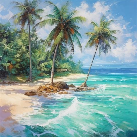 Premium Ai Image Tropical Summer Beach Drawing Art