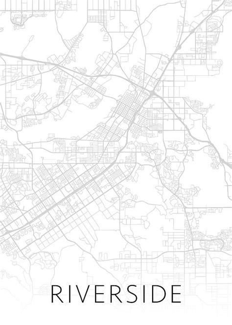 Riverside California City Map Black And White Street Series Mixed Media