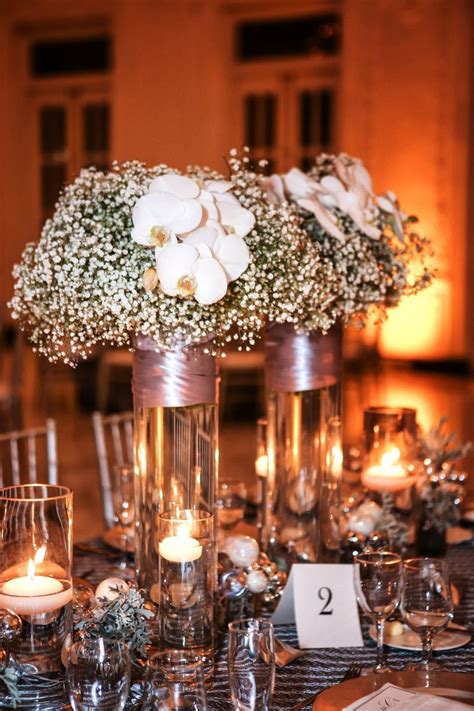 Glamorous And Unique Tall Wedding Centerpieces White Orchids And Baby