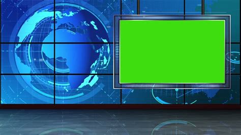 News Broadcast Tv Studio Green Screen Background Royalty Free Video