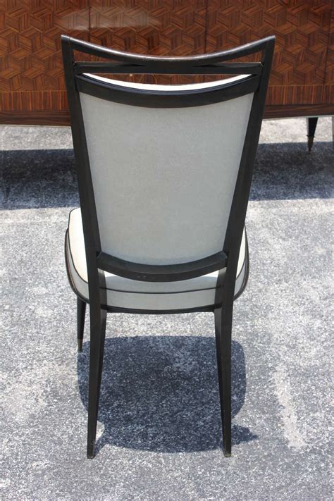 Set Of Six French Art Deco Solid Mahogany Dining Chairs Circa 1940s