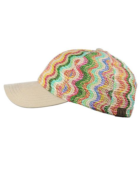 Multicolored Paper Straw Weaved Adjustable Precurved Baseball Cap Hat