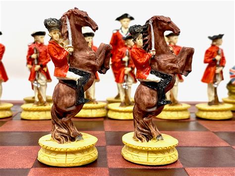 Revolutionary War Resin Theme Chess Pieces With Leather Board
