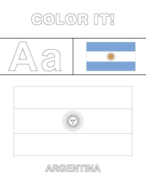Bandera argentina para colorear para niños Vector Premium