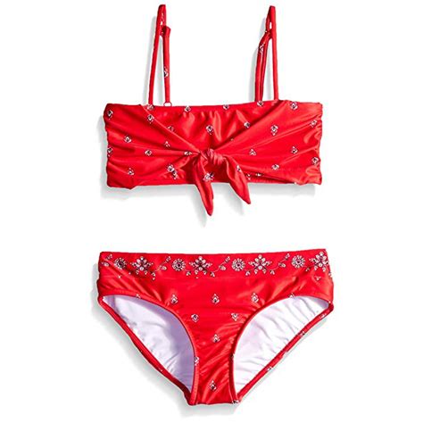 Seafolly Big Girls Tie Front Mini Tube Bikini Swimsuit Set Ruby Red 14