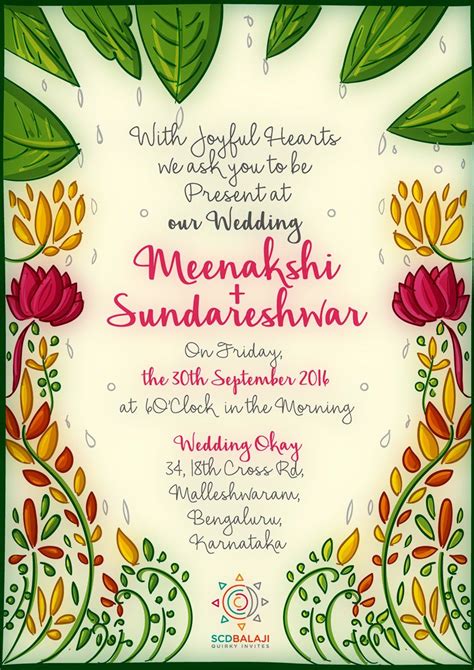 Hence it has to the invitation card for the wedding gives an overview idea to guests about what fun and personality of marriage are going to render. Quirky Indian Wedding Invitations - Tamil Brahmin Wedding Invitation | Indian wedding invitation ...