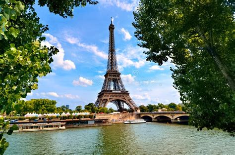 Eiffel Tower Iconic Paris Landmark Across The River Seine France
