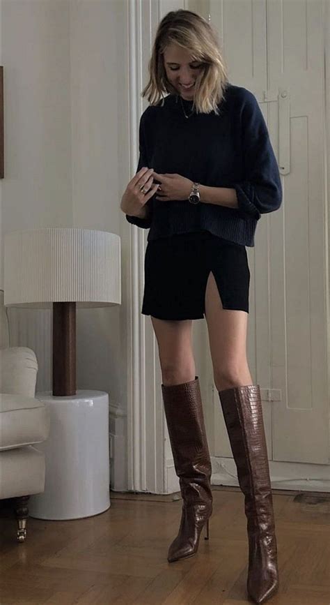 Tall Brown Boots Outfit Knee Boots Outfit Brown Snake Boots High
