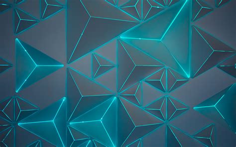Download Wallpapers Geometric Abstraction Triangles Blue Neon