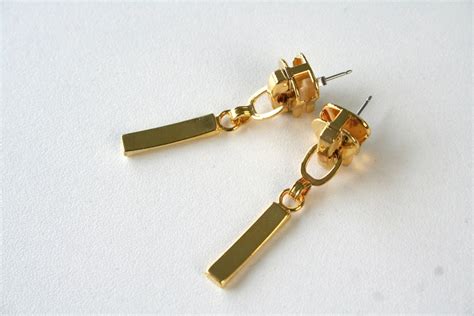 Gold Zipper Earrings Large Long Earrings Minimalist