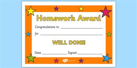 Editable Homework Award Certificate Award Homework Reward Rewards