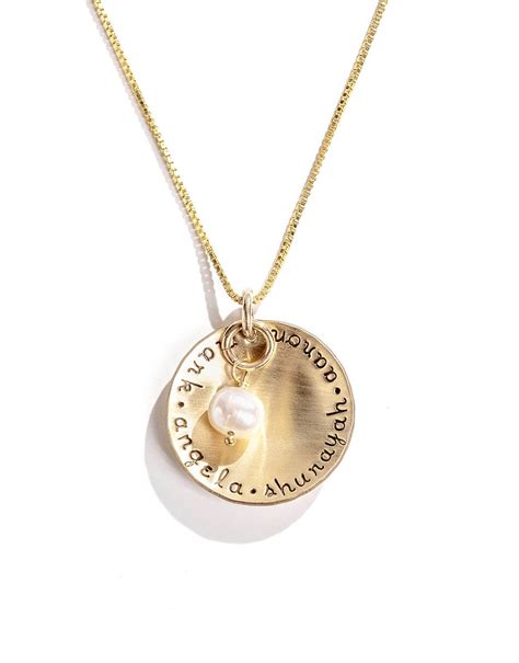 14k Gold Filled Name Necklace With A Pearl Personalized Handstamped