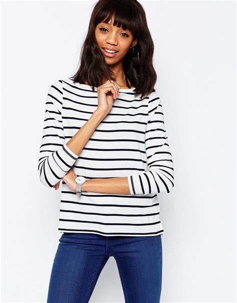 Asos T Shirt In Stripe With Boat Neck And Longsleeves High Street