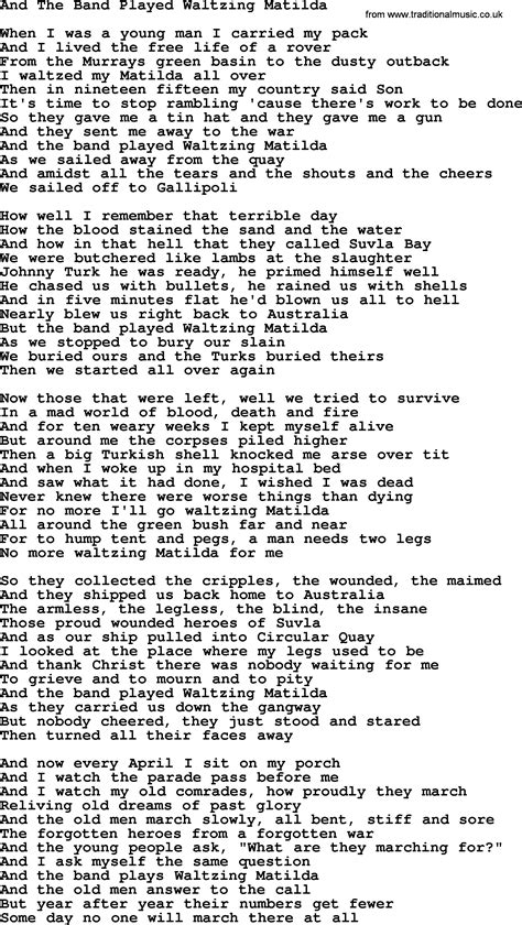 Joan Baez Song And The Band Played Waltzing Matilda Lyrics