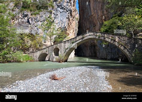 Portitsa Gorge And The Old Stone Bridge At Epirus Greece Stock Photo