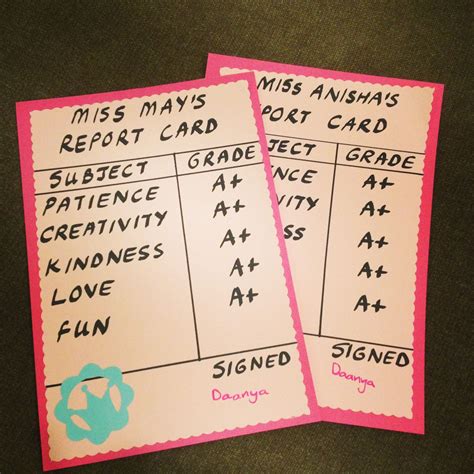 We Made These Sweet Report Cards For The Teachers On The Last Day Of