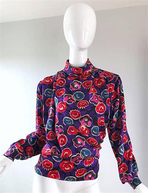 Vintage Emanuel Ungaro 1990s Purple Pink Blue Flower Print High