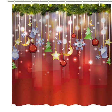 Christmas Tree Shower Curtain With 12 Plastic Hook Waterproof Bathroom