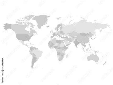 World Map In Four Shades Of Grey On White Background High Detail Blank