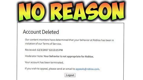 Roblox Terminated My Account