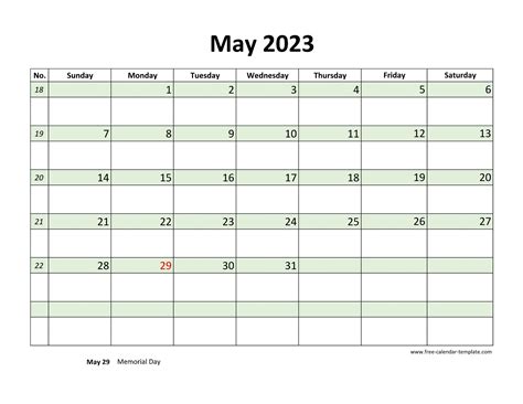 Free May 2023 Calendar Coloring On Each Day Horizontal Free