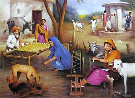 Village Life Of India Reprint On Paper Unframed Village Scene
