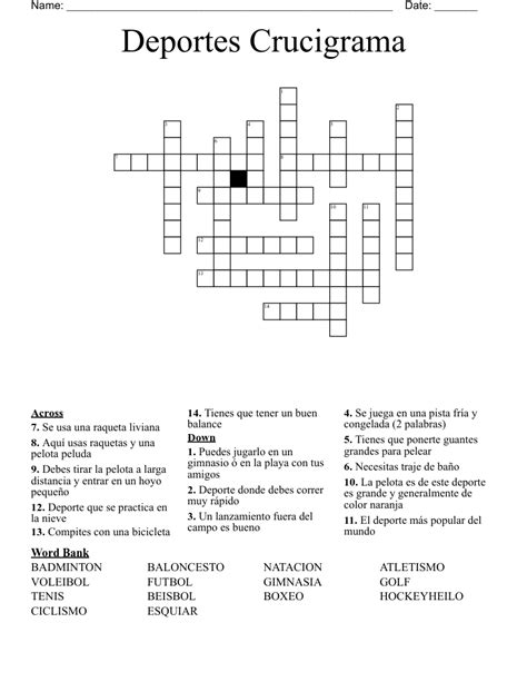 Deportes Crucigrama Crossword Wordmint
