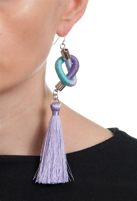 Purple Teal Tassel Statement Earrings Rope Dangle Earrings Etsy
