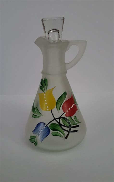 Vintage 1960 S Hazel Atlas Frosted Glass Cruet For Oil Or Vinegar H P