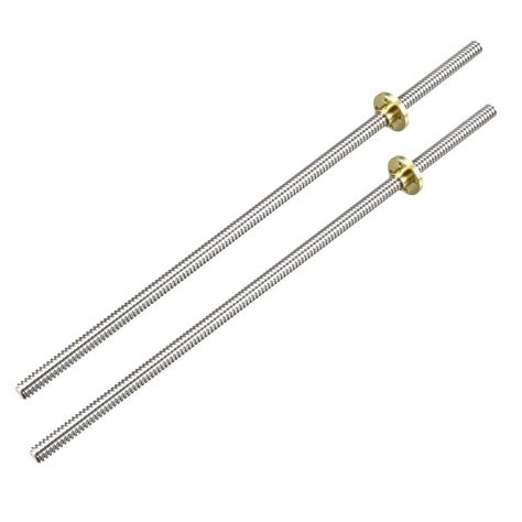 uxcell 2pcs 300mm t8 od 8mm pitch 2mm lead 4mm stainless steel lead screw rod with copper nut