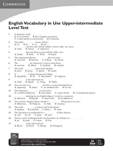 English Vocabulary In Use Upper Intermediate3 Level Testpdf