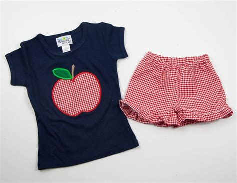 Girl Back To School Outfit First Day Prek Apple Shirt Navy Etsy
