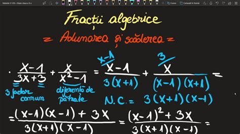 Fractii Algebrice Adunare Si Scadere Clasa A 8 A Exercitiiinvata