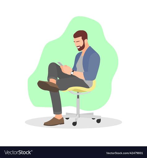 Man Sitting On Chair Holding And Looking At Phone Vector Image