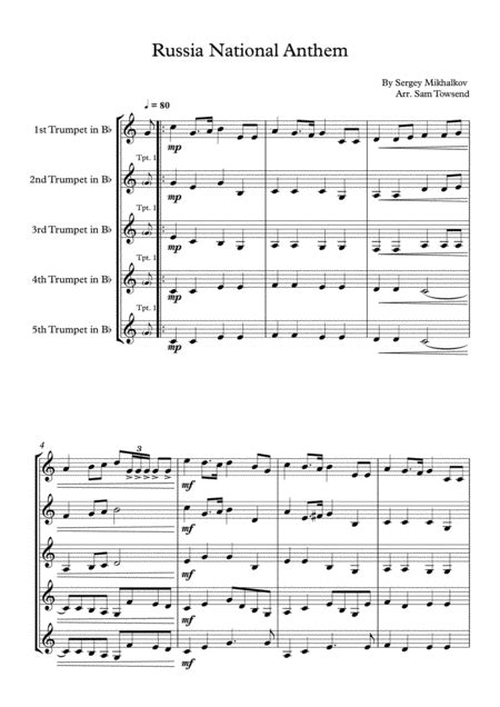 Russia National Anthem Trumpet Quintet Free Music Sheet