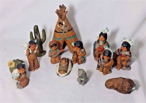 Native American Indian 13 Piece Nativity Scene Frontier Ceramics
