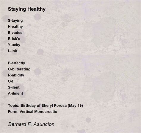 Staying Healthy Staying Healthy Poem By Bernard F Asuncion
