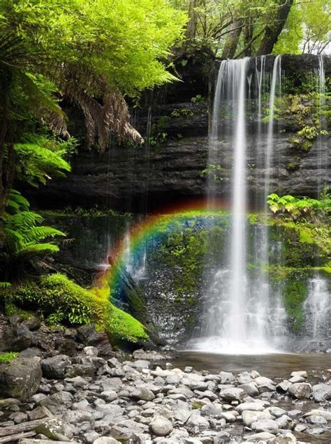 Rainbow Waterfall With Stone Shoreline Backdrop 134 Rainbow
