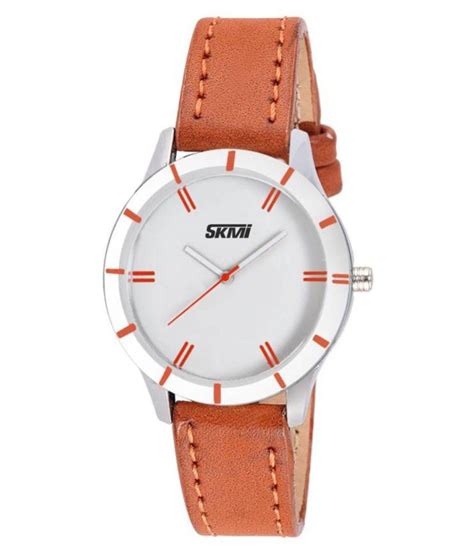 skmi 002 white dial brown leather strap analouge watch for woman and girls price in india buy