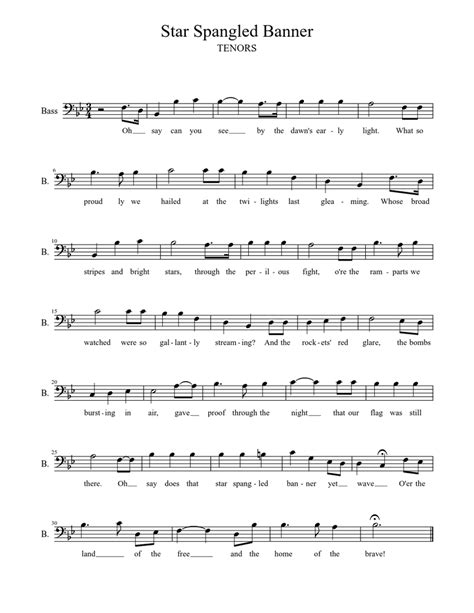 Star Spangled Banner Tenors Sheet Music For Bass Guitar Solo