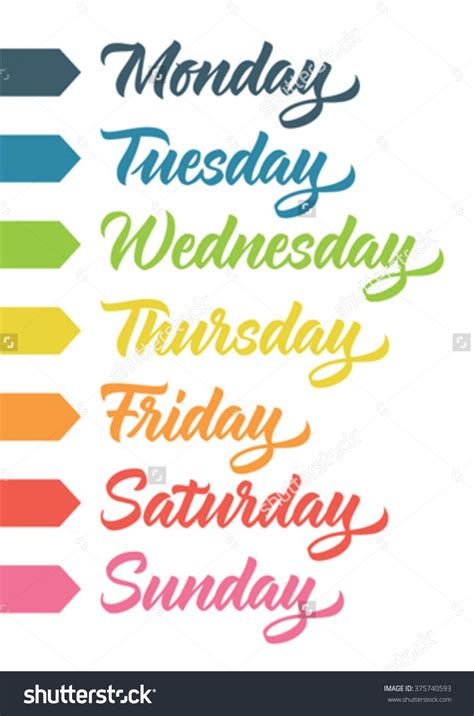 Seven Day Week Handwritten Days Of The Week Monday Tuesday Wednesday Thursday Bullet