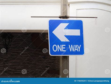 Traffic One Way With An Arrow Sign Showing Which Way To Drive Stock
