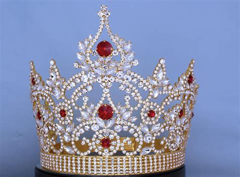 Continental Adjustable Gold Ruby Rhinestone Crown Tiara Crowndesigners
