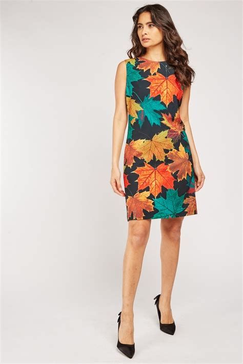 Autumn Leaf Print Bodycon Dress Just