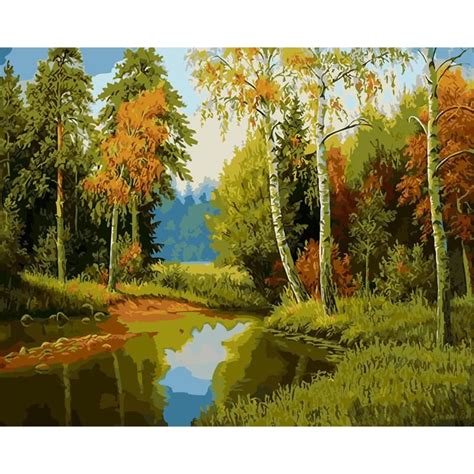 Landscape With Creek Unframed Paint By Numbers Kit Diy Painting