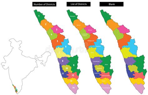 The kerala editable map combines kerala location map, outline map, , region map and district map, with additional 4 editable maps: Map Of Kerala With Districts Stock Illustration - Illustration of malappuram, eranakulam: 6530012
