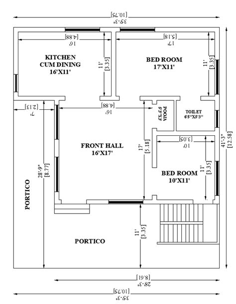 Autocad 2 Bhk House Plan With Dimensions Cadbull Images And Photos Finder