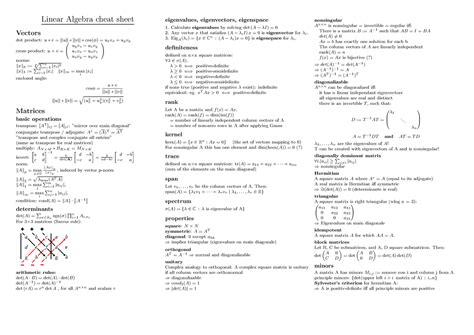 136280495 Linear Algebra Cheat Sheet Linear Algebra Cheat Sheet