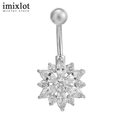 Imixlot 1pc Fashion Crystal Flower Belly Button Rings Surgical Steel