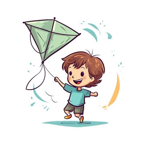 Premium Photo Cartoon Boy Flying A Kite With A Smile On His Face